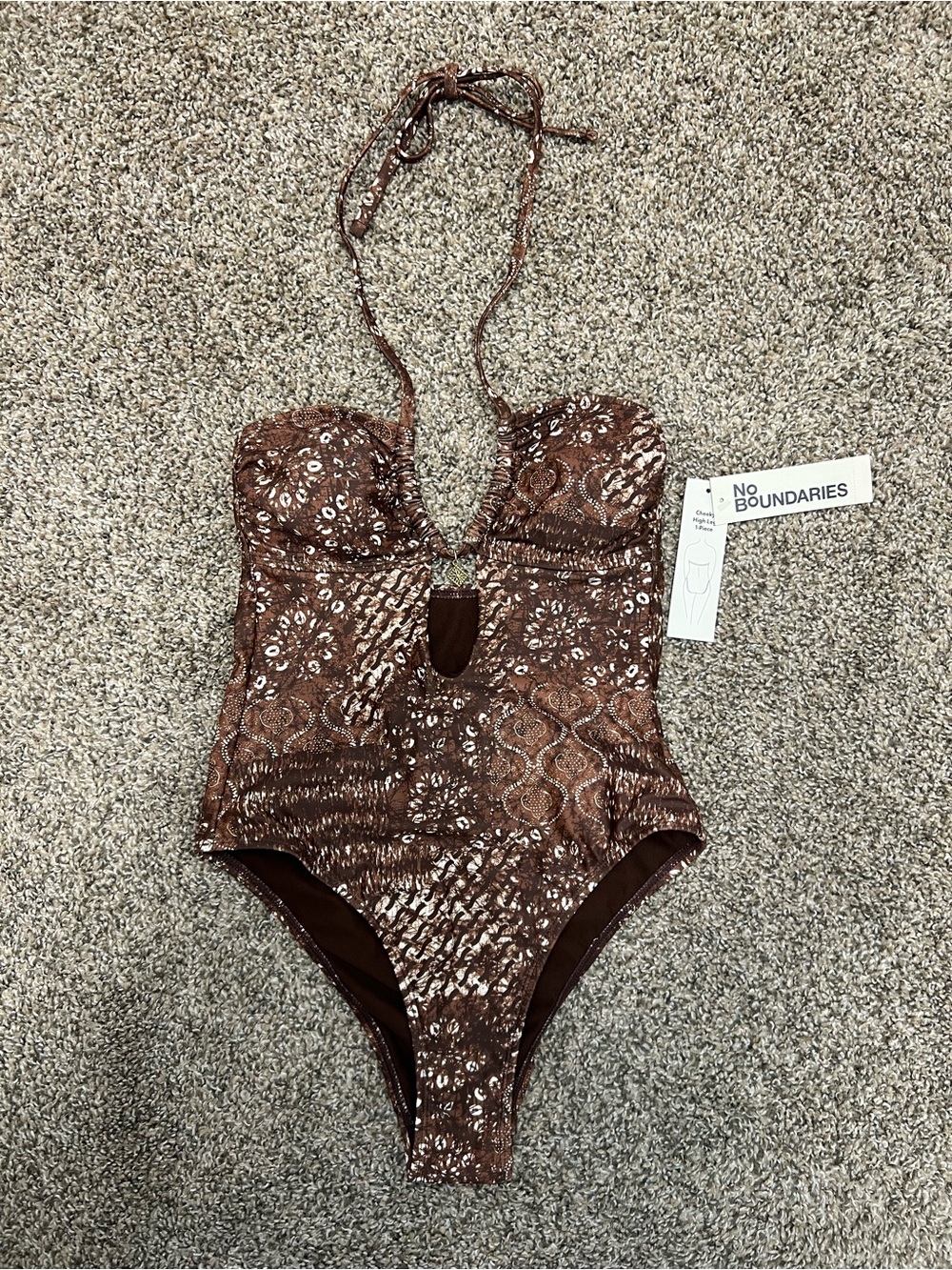 No Boundaries Brown Textured Halter One-Piece Swimsuit